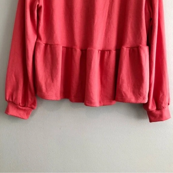 NWT Joe Fresh Jillian Harris Comfy Flowy Ruffle Hem Long Sleeve Shirt Top Red - Picture 8 of 11